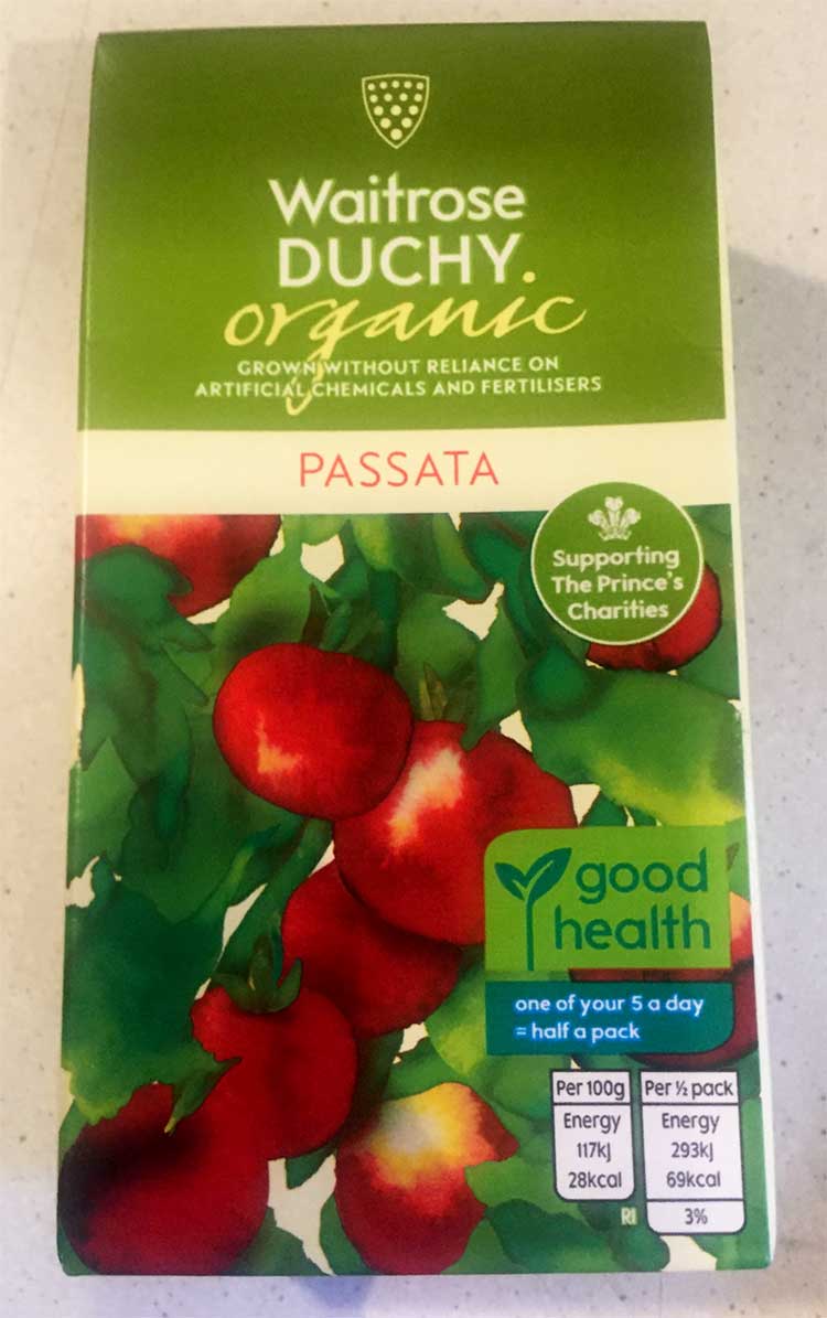 Photo of waitrose passata in container.