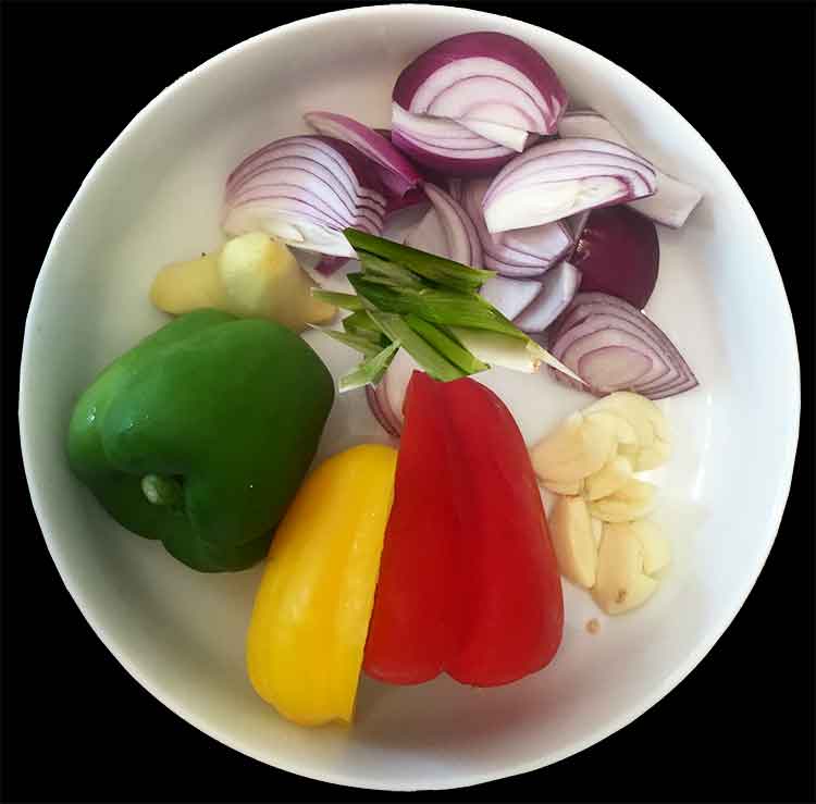 photo of ingredients for dish gathered together in a dish:Keto-cauliflower-egg-fried-rice